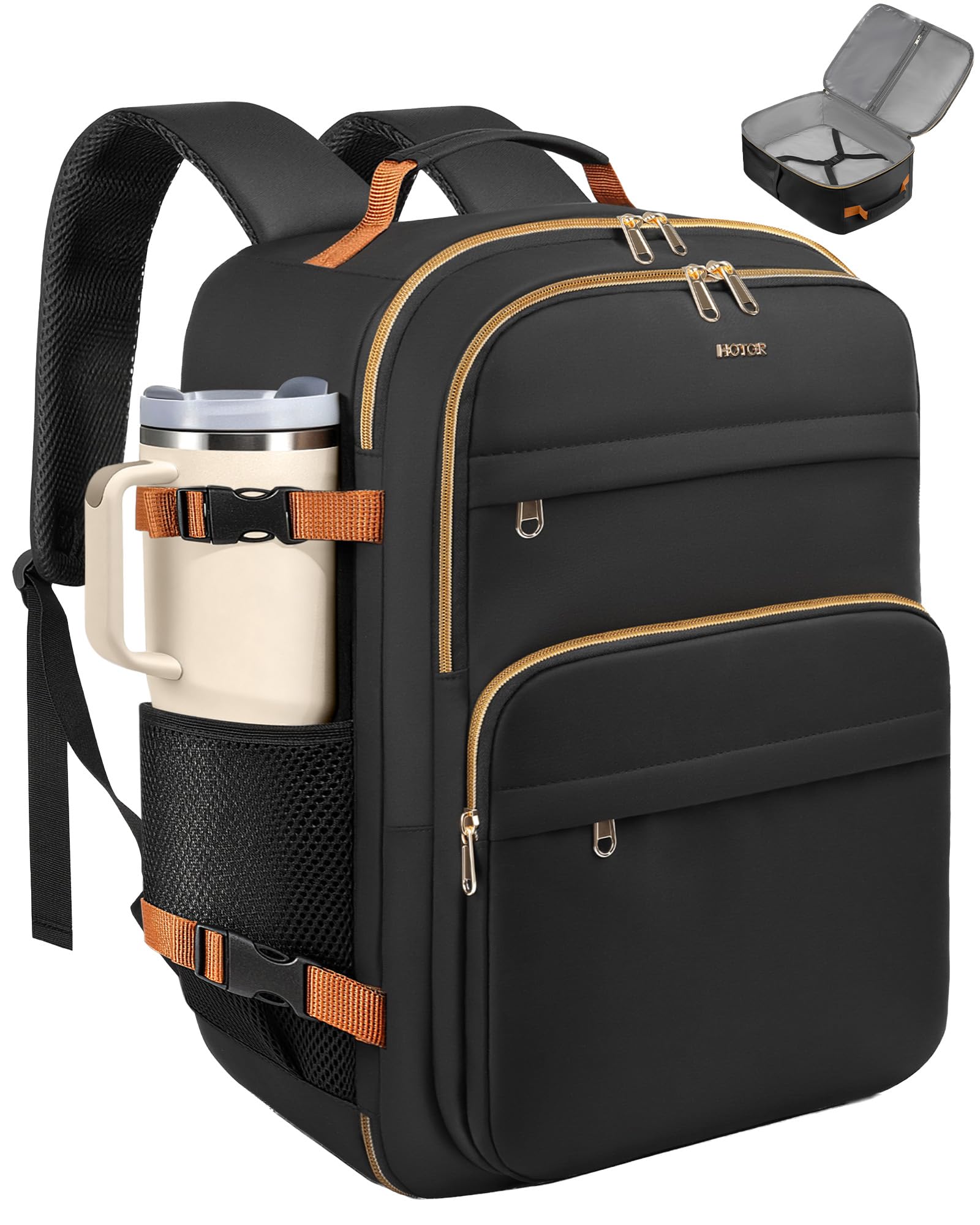 Photo 1 of HOTOR Travel Backpack for Women - Large 15.6inch Laptop Computer Bag Water-Resistant Carry on Backpack Flight Approved Personal Item Travel Bag for Work, Business, College, Black, 13.0" x 7.9" x 17.3"