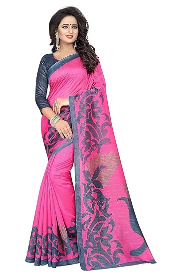 Navabi Export Womens Silk Saree with Blouse Piece, Free Size (Pink)