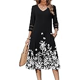 Zeagoo Women Casual Dress 3/4 Sleeve Casual Loose Midi Dress