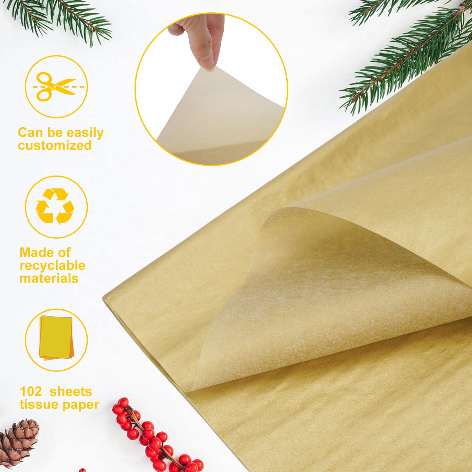 Blisstime 102 Sheets Gold Tissue Paper Gift Wrap Bulk, 19.5