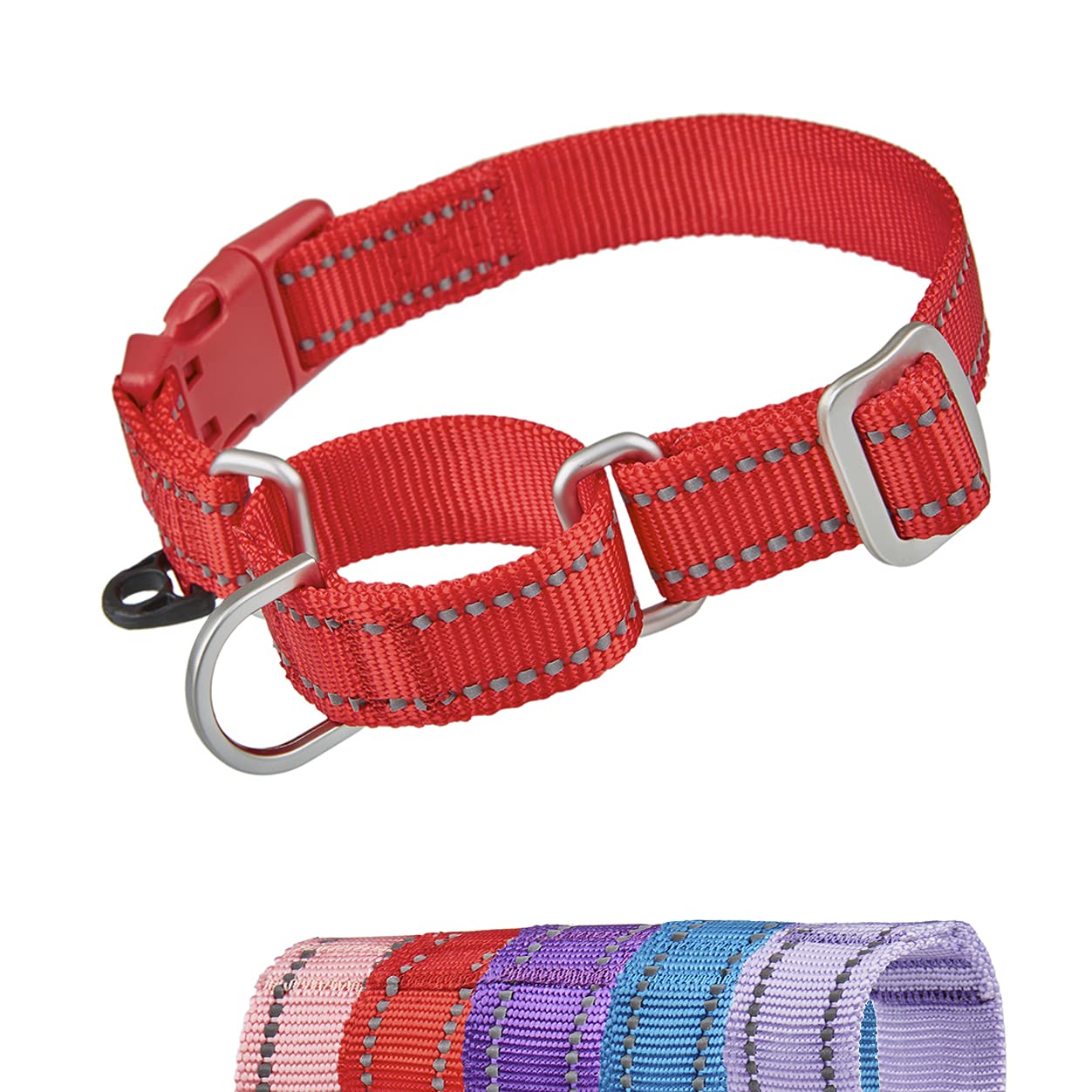 YUDOTE Reflective Martingale Dog Collars Escape-proof Anti-pull Training Coller with Safety Quick Release Buckle for Narrow Head Canines Ease Walking,Medium Red