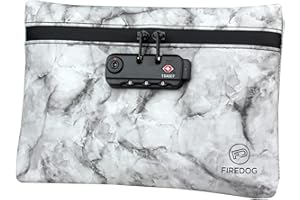FIREDOG Smell Proof Bag with Combination Lock,6"x9" Odor Proof Pouch Case Container for Travel Storage (Marble Black)