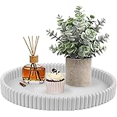 Osgevei 11.8in Decorative Tray for Coffee Table Decor- Gray Oval Concrete Tray for Home Decor- Scalloped Flat Modern Centerpieces Tray Decor for Living Room, Kitchen Dining Table, Entryway (Gray)