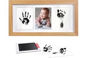 Baby Hand and Footprint Kit, Wooden Picture Frame with a Safe and Clean Ink Pad for Newborn Gifts, New Born Baby Essentials G