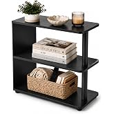 ZEXVIDA 3-Tier Narrow End Table, Industrial Slim Side Table, Black | Mid-Century Slim End Table for Small Spaces, Modern Industrial Couch Table,Compact Nightstand for Living Room,Bedroom