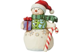 Enesco Jim Shore Heartwood Creek Snowman with Gift and Candy Cane Miniature Figurine, 3.5 Inch, Multicolor