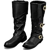 Cuffbow Pirate Costume Boots for Men Medieval Renaissance Steampunk Cosplay Boots Halloween Gothic Button Leather Shoes