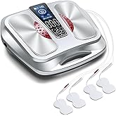 EMS Foot Massager with Heat,TENS Electronic Muscle Circulation Stimulator with 4 Electrode Pads for Neuropathy,Relieves Swelling, Fatigue, Plantar Fasciitis-Silent Operation (Silver) (Silver)