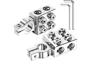 TOPDC 8-Way Lead Acid Battery Terminal Connector, Battery Cable Ends 8AWG up to 4/0(XL) AWG, Positive and Negative (+/-)(Pair) for SAE/DIN/EN Tapered Top Post