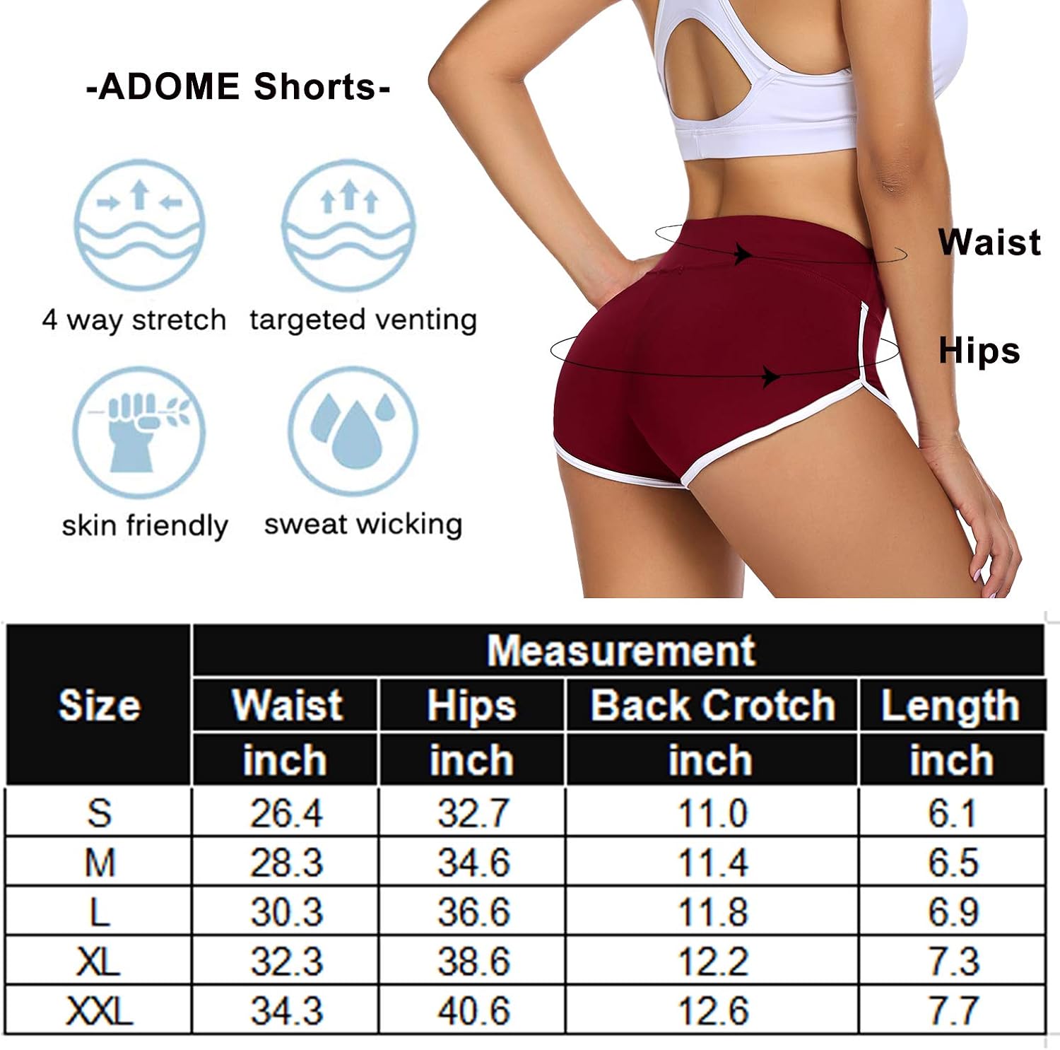 ADOME Women's Active Shorts Fitness Sports Yoga Booty Shorts for Running Gym Workout: Clothing