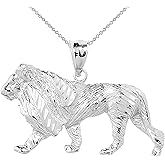 Animal Kingdom .925 Sterling Silver Textured Lion Pendant - Choose Pendant Only or Necklace with 16”-22” Chain