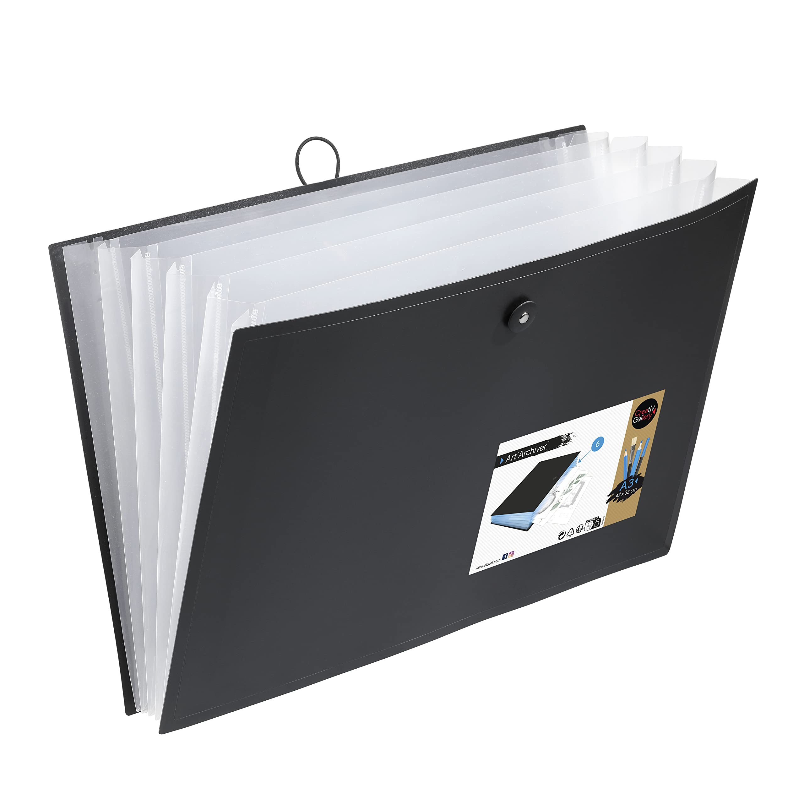 VIQUEL - A3 Expanding File for A3 Drawing or Documents - Large 6 Position File Folder - Black