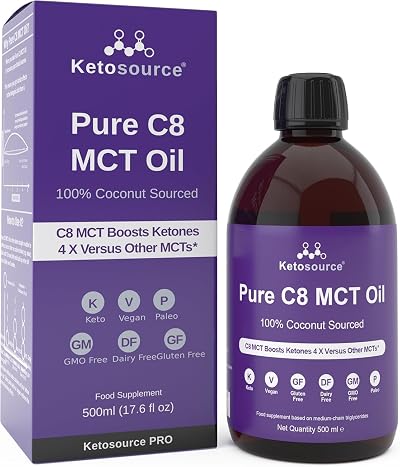 Ketosource Pure C8 MCT Oil 500ml | 99%+ Purity Caprylic Acid Coconut Free of