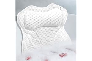 CONBELLA Bath Pillow, Bath Pillows for Tub Neck and Back Support, Bathtub Pillows for Head and Neck with 6 Strong Non-Slip Suction Cups, 4D Air Mesh, Bath Accessories Spa Gifts for Women(White)