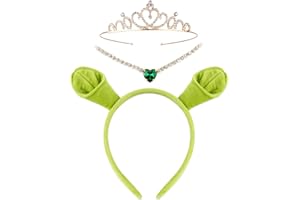 Eybila 3Pcs Green Ogre Ears Headband Crown Heart Necklace Costume Party Accessories Halloween Cosplay Set