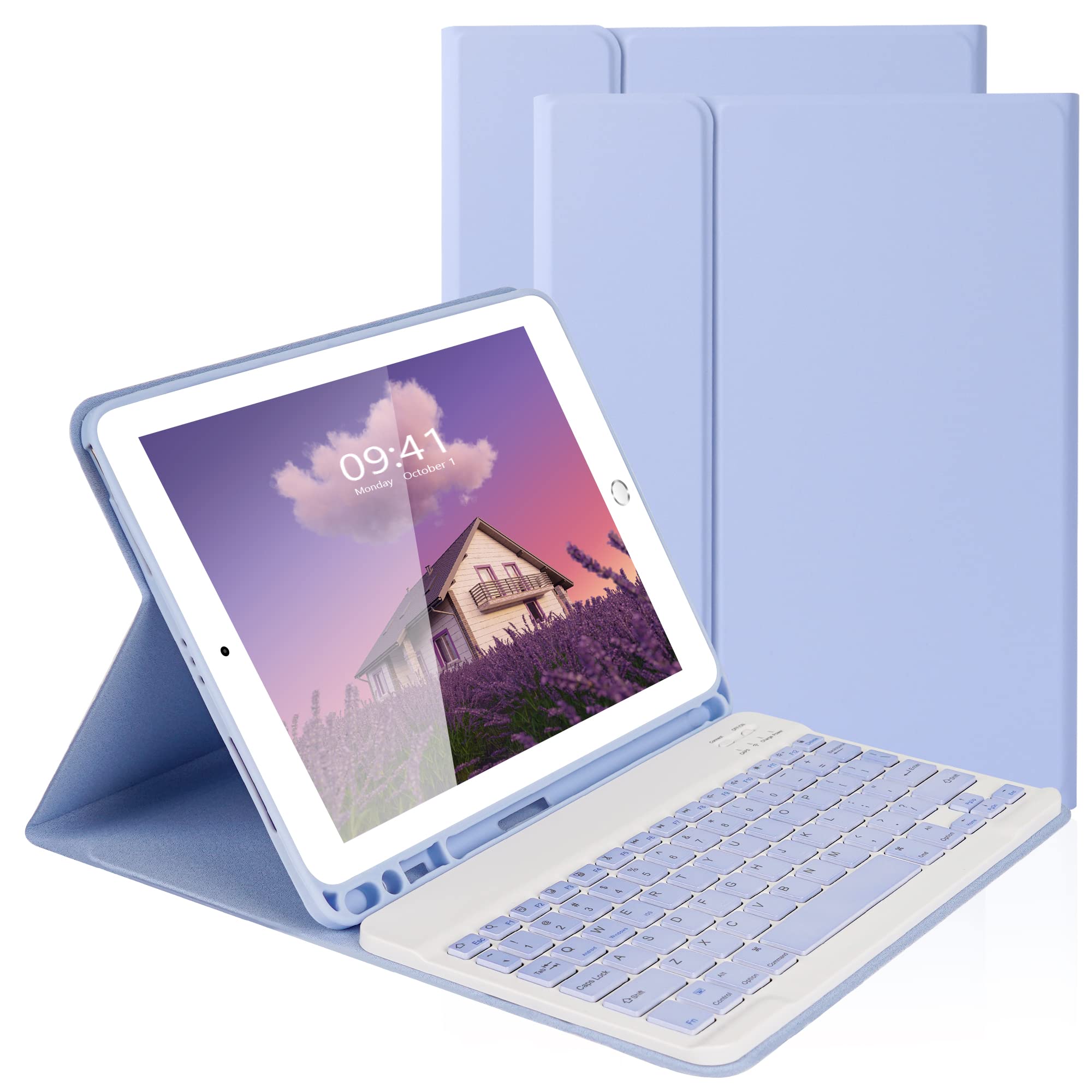 LAMA 10.2&10.5 Inch iPad Keyboard Case, Wireless Keyboard for 10.2&10.5 inch iPad (9th 2021/8th 2020/7th Generation 2019, iPad Air 3 2019,iPad Pro 2017) Detachable Keyboard&Pencil Holder,Purple