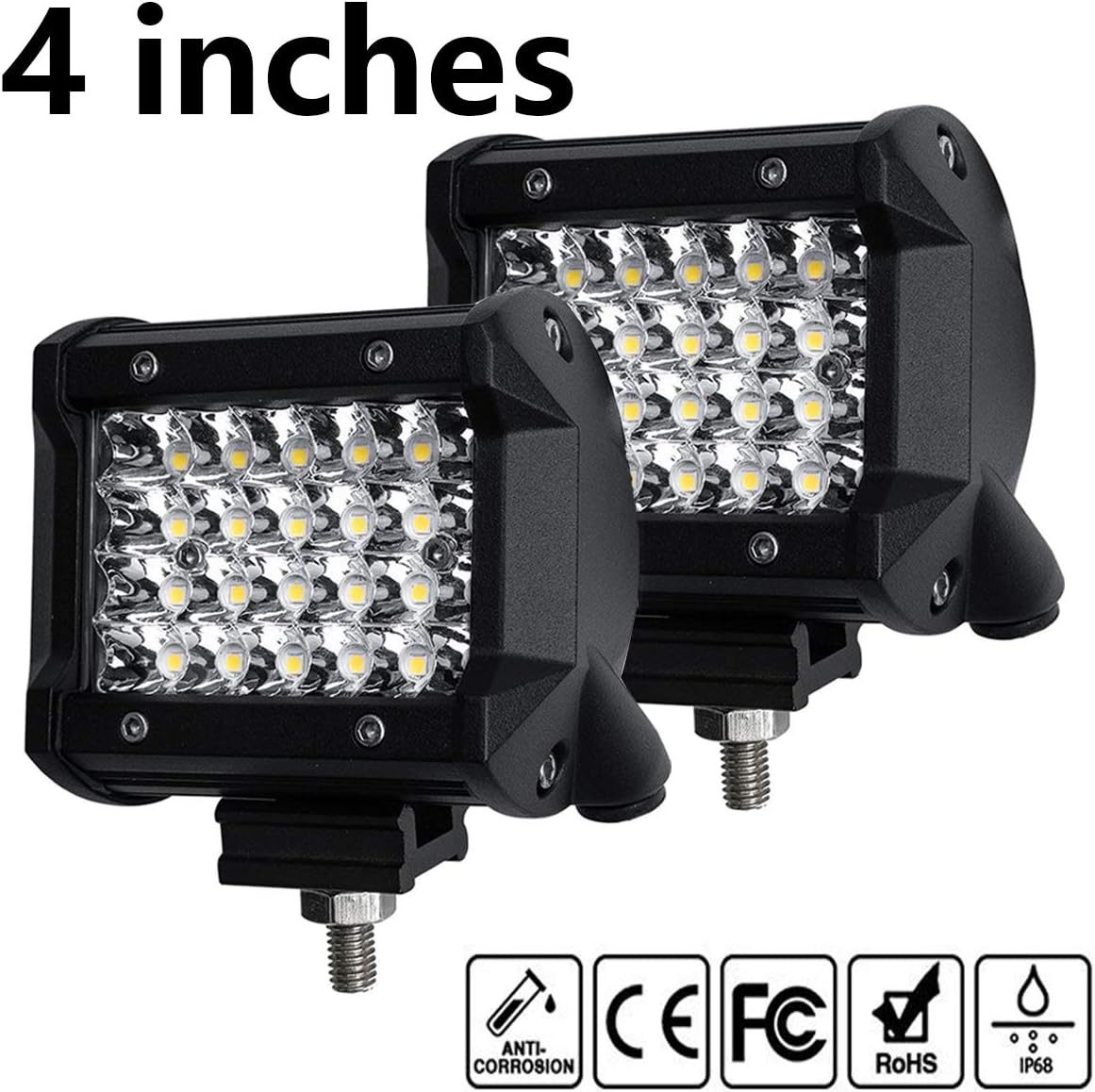 LED Light Bar Driving Work Lights 4In 2PCS LED Flood Light Pods Quad Row Cube Fog Lights Spot Beam for Truck Boat ATV SUV (2PCS,4In-4R)
