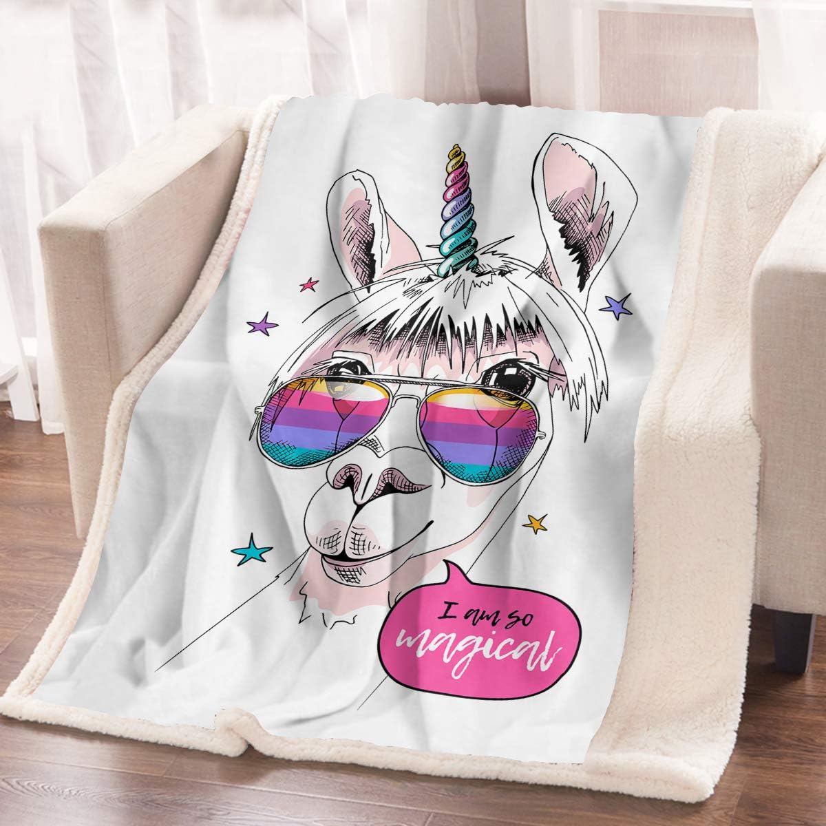 ARIGHTEX Unicorn Throw Blanket Fun Llama in Unicorn Mask