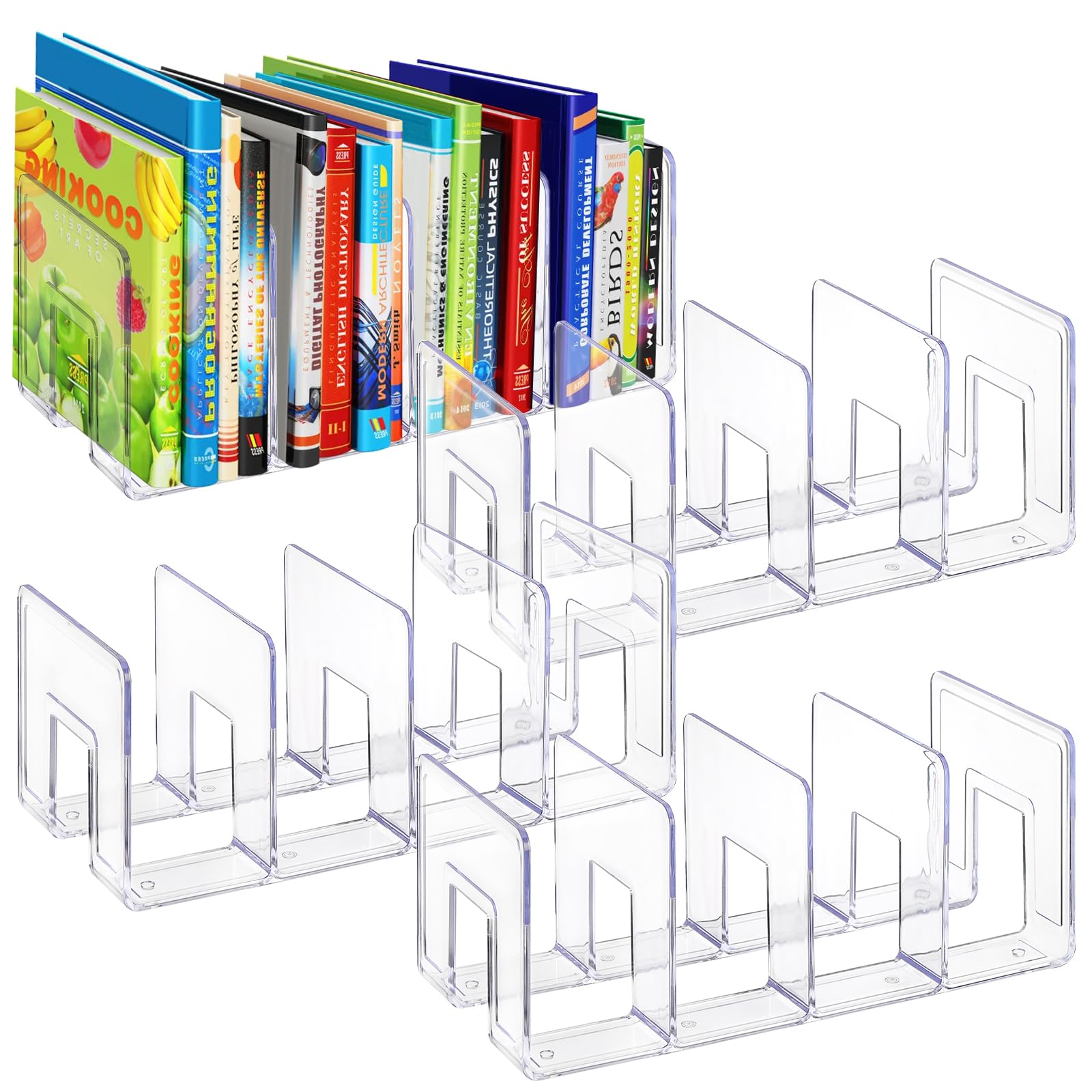 Photo 1 of Lawei 4 Pack Acrylic File Sorter, 4-Section Clear Desktop File Folder Holder Organizer, Thick Office Storage Stand Rack for Book, Envelopes, Mail, Document, Notebook, Binder, Purse, Clutch Divider