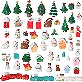 58 Pcs Christmas Miniature Figurines Tiny Mini Resin Santa Claus Snowman Snowflake Reindeer Xmas Tree Figurines Bulk Xmas Fairy Garden Ornaments for Snow Globe DIY Christmas Village Dollhouse Decor