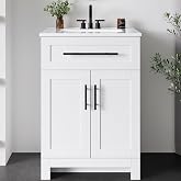 LIKIMIO 24" Bathroom Vanity with Sink, 1 U-Shaped Drawer &amp; 2 Doors, White | Freestanding Bathroom Vanity, Integrated Ceramic Sink, Soft-Close Doors &amp; Drawer, Modern Bathroom Storage Cabinet