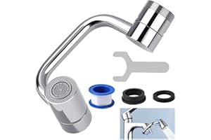 OMASUNB Sink Faucet Aerator Extension, 2 Sprayer Modes Rotating Faucet Extender with Adjustable Swivel Arm, For Improve Faucet Functionality in the Kitchen and Bathroom (1080°-Silver-1Set)