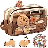 ROBOHOOK Cute Capybara Pencil Case,Capybara Stationery Comes with 10 Stickers+2 Brooches+Doll*1 Suitable for Storing Stationery 9-Layer Large-Capacity Storage Bag (Brown)
