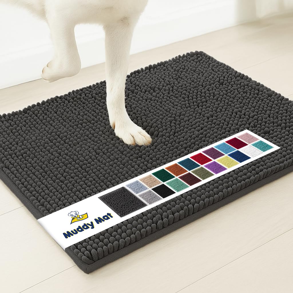 Photo 1 of Muddy Mat® | Super Absorbent Door Mat Indoor, Microfiber Quick Dry Chenille Entryway Rug, Non-Slip Front Door Mat, Indoor Mats for Entryway, Machine Washable Pet Rug, Charcoal 19"x30"