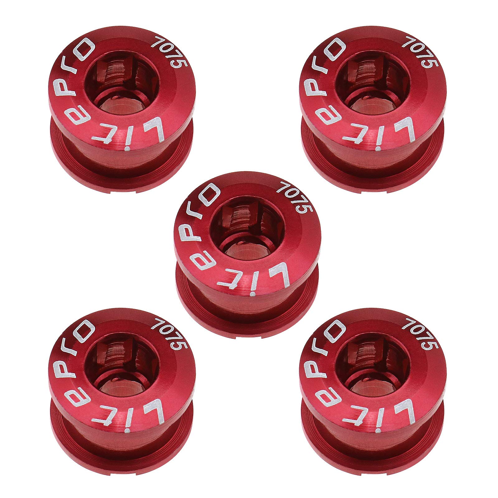 The Lord of the Tools 5pcs M8 Bicycle Crankset Single Chainring Chainwheel Bolts & Nuts Kit Red 7075 Aluminum Alloy MTB Disc Screws For Road Bike Mountain Bike