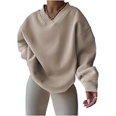 Floerns Women's Plus Size Oversized Sweatshirts V Neck Long Sleeve Loose Pullovers Fall Outfit