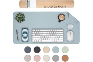 PROMATTOO Oversized Non-Slip Desk Pad Protector with Premium Gift Box – Vegan Leather Waterproof Laptop Mat for Keyboard & Mouse, Grips Desk Firmly – Large Office Pad– Morning Fog Blue