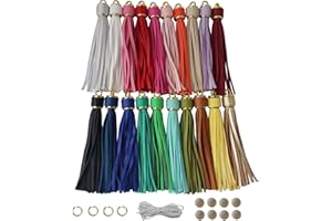 Pamir Tong 20pcs Faux Leather Keychain Tassels 4.3 Inch CCB Caps Decoration DIY Charms Elegant, Long-Lasting Tassels for Keychains, Cellphone Straps Wristlets Crafts (Gold Caps, Mixed)