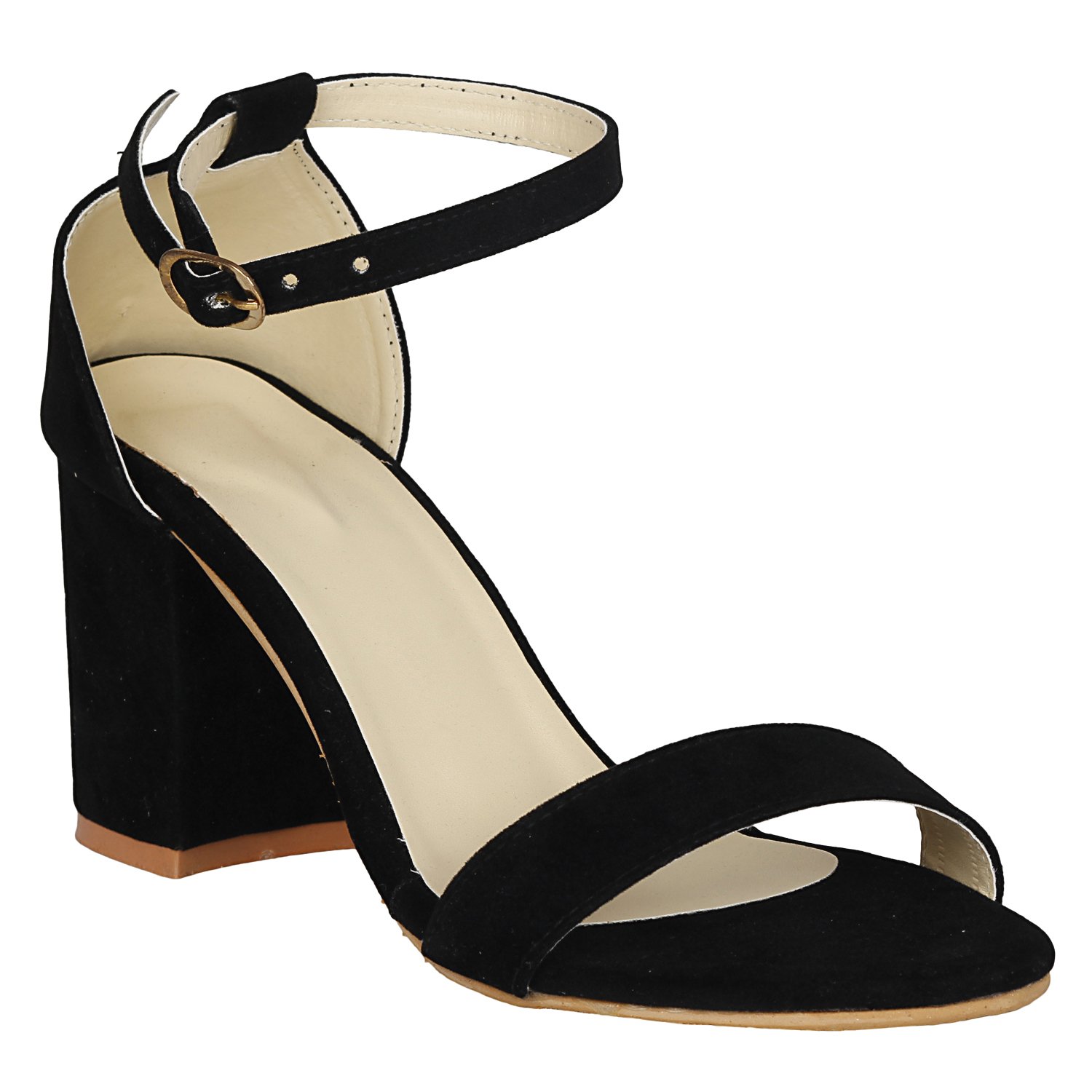 misto women's suede leather black block heel sandals - 5