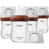 yanyoyo Natural Glass Baby Bottle for Breastfeeding Babies, 5.4oz Anti-Colic Baby Bottle with Natural Response Nipple(S), Clear, Wide Neck, 4 Pack, 1 Months+