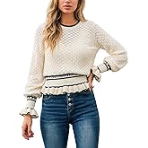 CUPSHE Womens Sweaters Ruffle Long Sleeve Crewneck 2025 Trendy Lightweight Sweaters Top