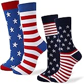 BOARDFEB 2 Pairs American Flag Socks,4th July Patriots Middle Sock,Star and Stripe Patriotic Freedom Day Gifts,Funny Wedding Gift Sock for Men Women