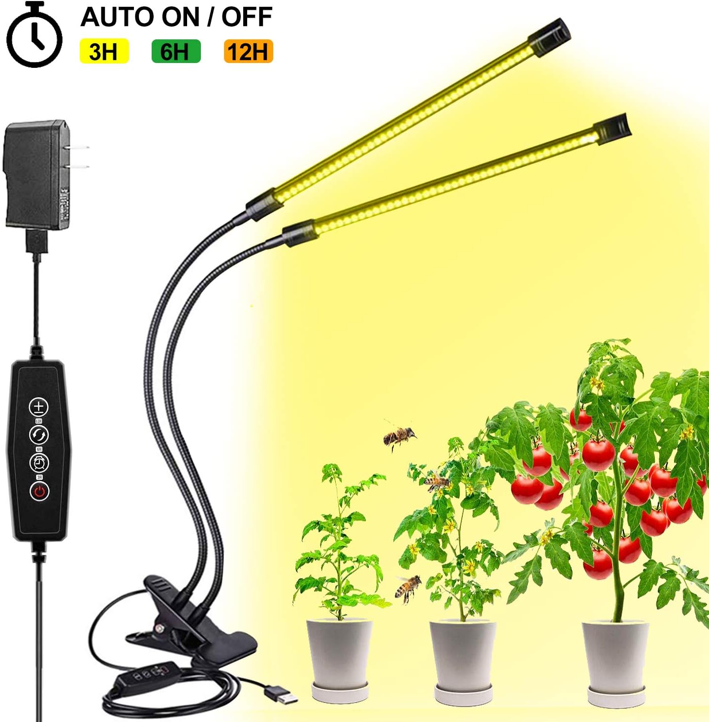LED Grow Light for Indoor Plants, 15W Sunlike Full Spectrum Plant Light, Dual Head Grow Lamp with 360° Rotatable Gooseneck, Timer Function, Professional for Seedling, Growing, Blooming and Fruiting