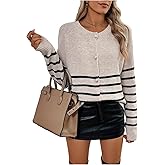 MakeMeChic Women's Striped Sweater Cardigans Crew Neck Button Down Long Sleeve Knitted Cardigan