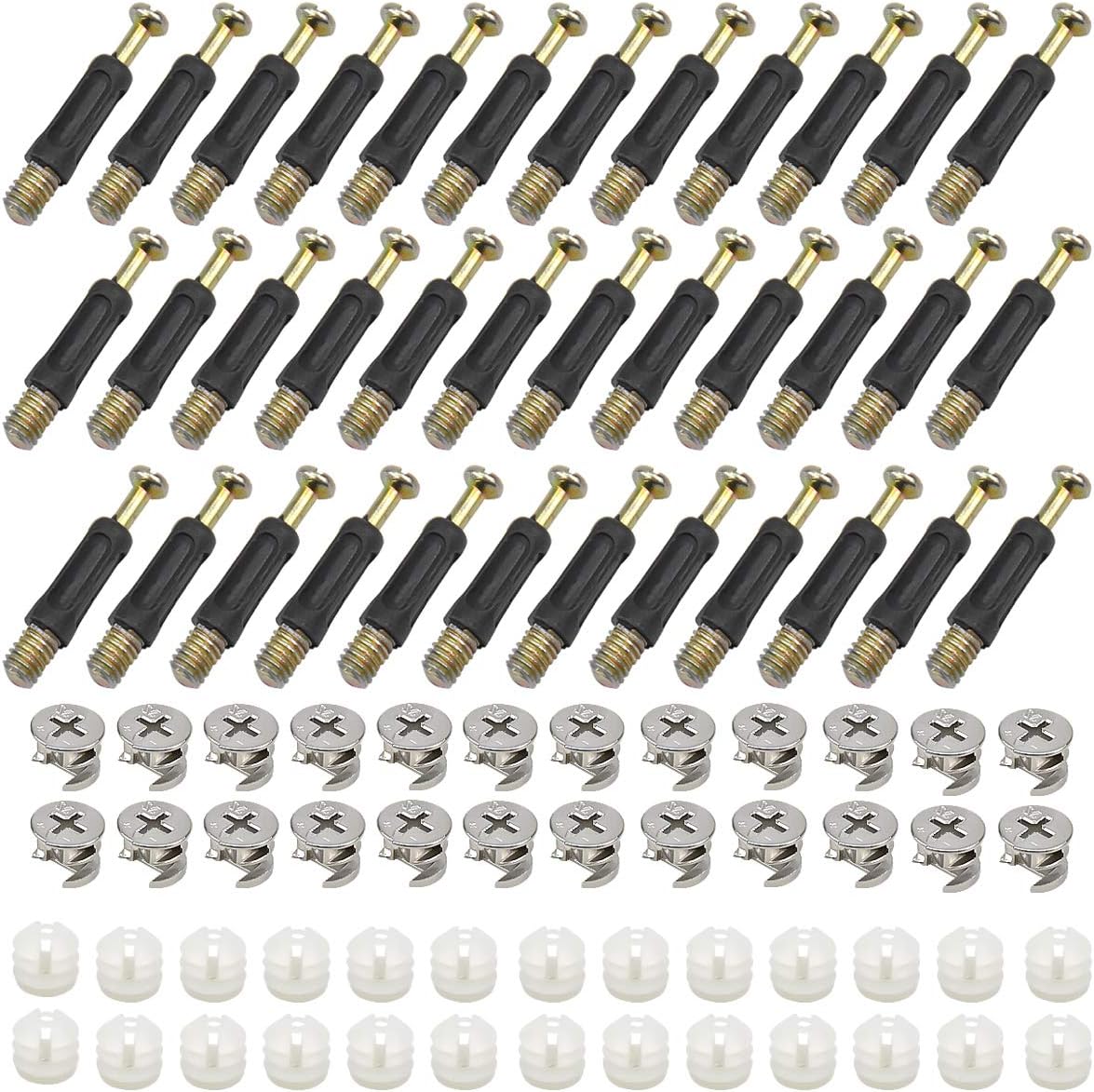 Kissral 50 Sets Furniture Connectors, Hardware Fixing Screws Set, Cam Bolt Nut and Dowel with Pre Inserted Nut