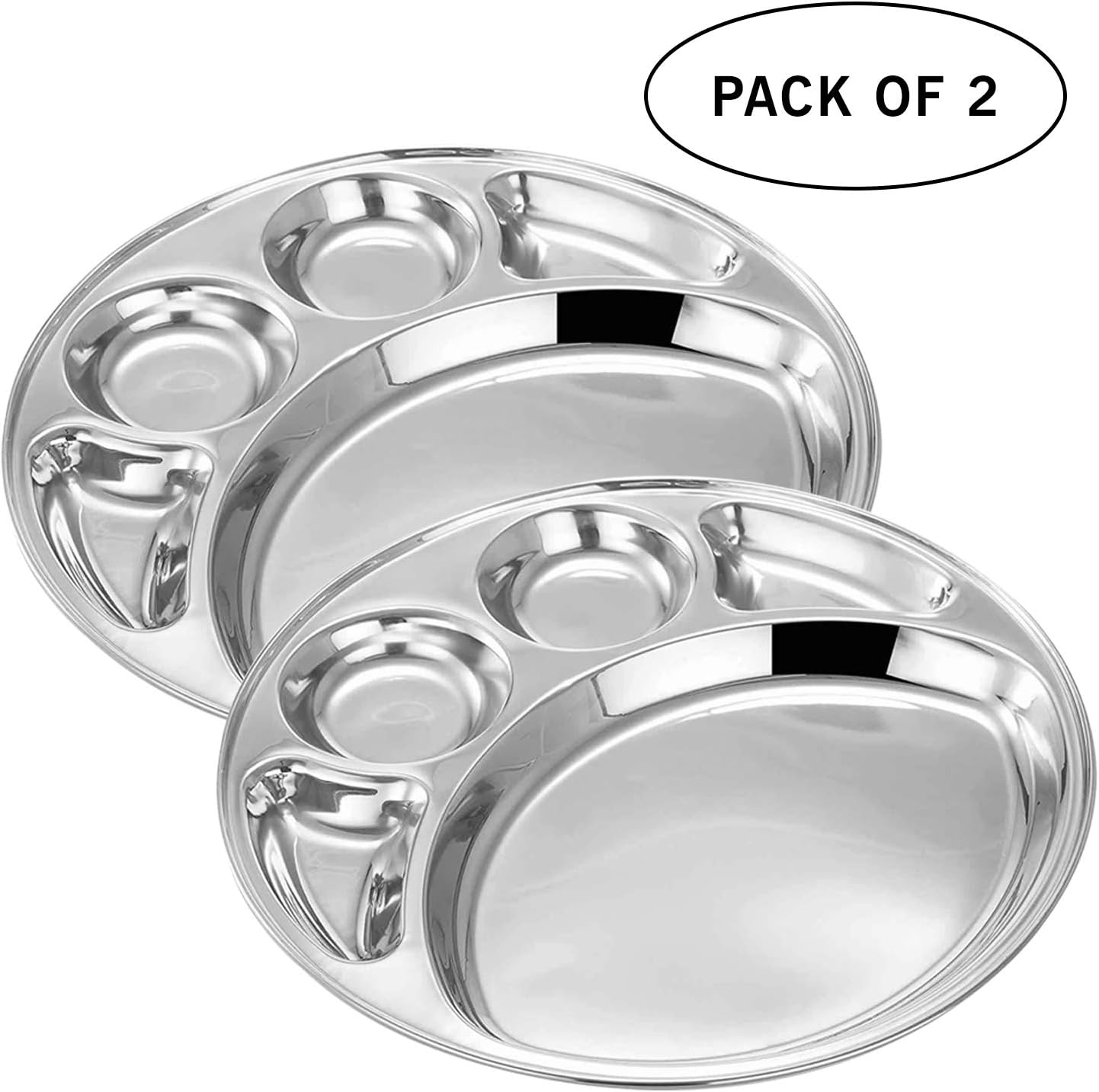 pack Of 2 Stainless Steel Round 5 Compartment Dinner Plate