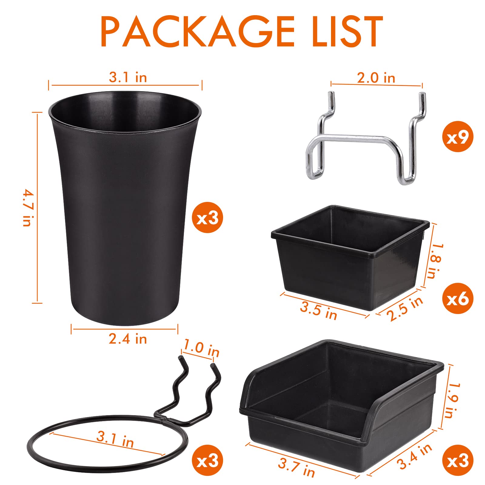 12-Pack Pegboard Organizer Set With Bins, Cups & Hooks - Garage Workshop Storage System Kit