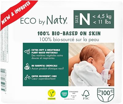 Naty Baby Nappies Newborn Size N 100 Count Plant-Based Skin Safe