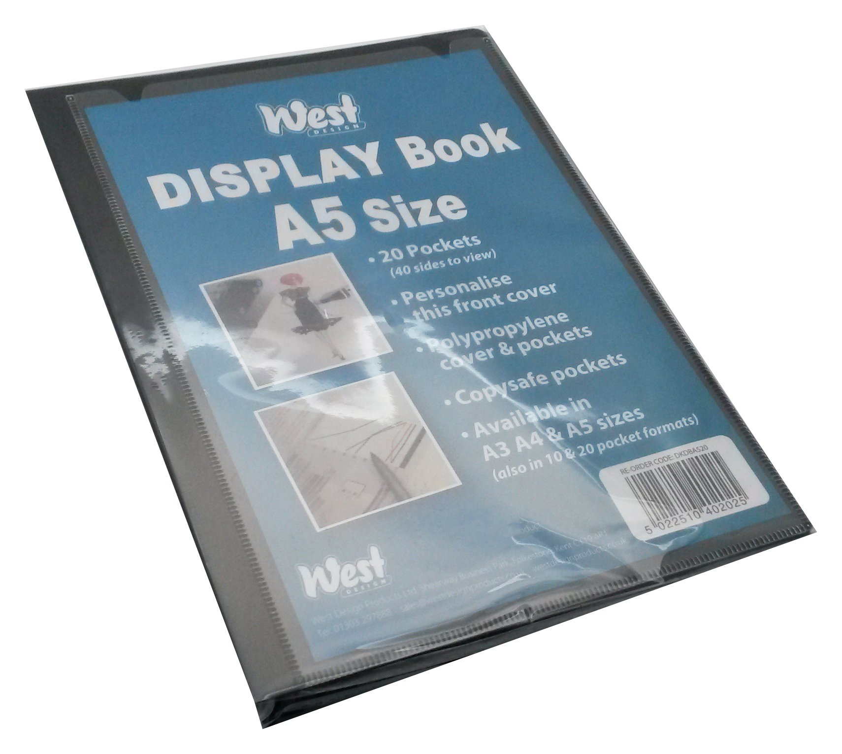 Westfolio Display Book Fixed A5, 20 Clear Plastic Pocket, For Presentation, File Holder, Documents, Certificates, Recipe