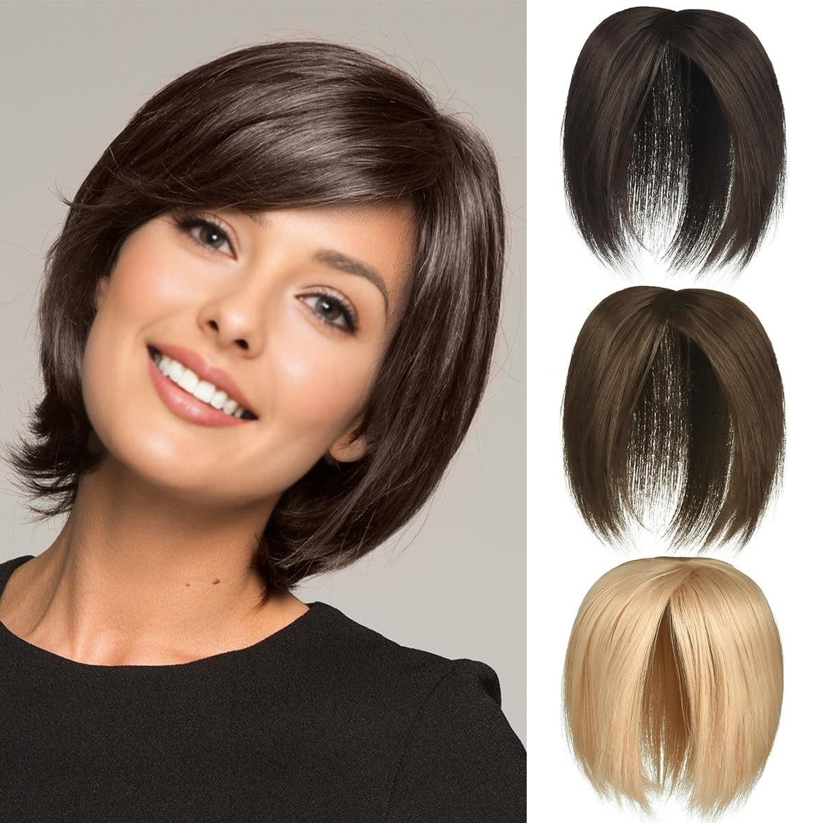 Yamel Hair Toppers for Women 3 Clips in Hair Pieces Topper Straight Leather Brown 8 Inches Short Synthetic Wiglets Hairpieces for Thinning Hair