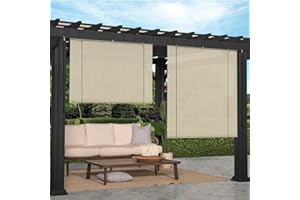 Goleray Outdoor Roller Shade 8'W×6'H Patio Shades Roll Up Outdoor Patio Blinds Exterior Roller Shades Porch Screen for Outside Deck Pergola Balcony, Beige