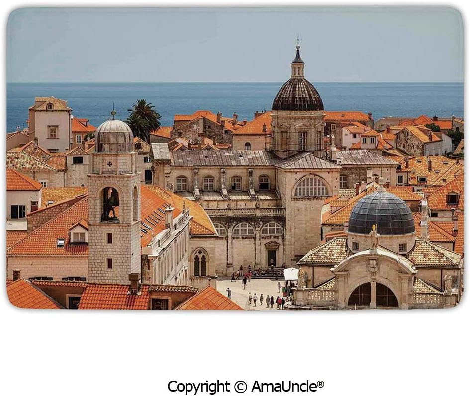 SCOXIXI Customized Modern Door Mats,Aerial View on The Old City of Dubrovnik City Walls Medieval Croatia European Deco Decorative,W23.6xL15.7 Inches,for Indoor and Outdoor Area Rug,Short Plush