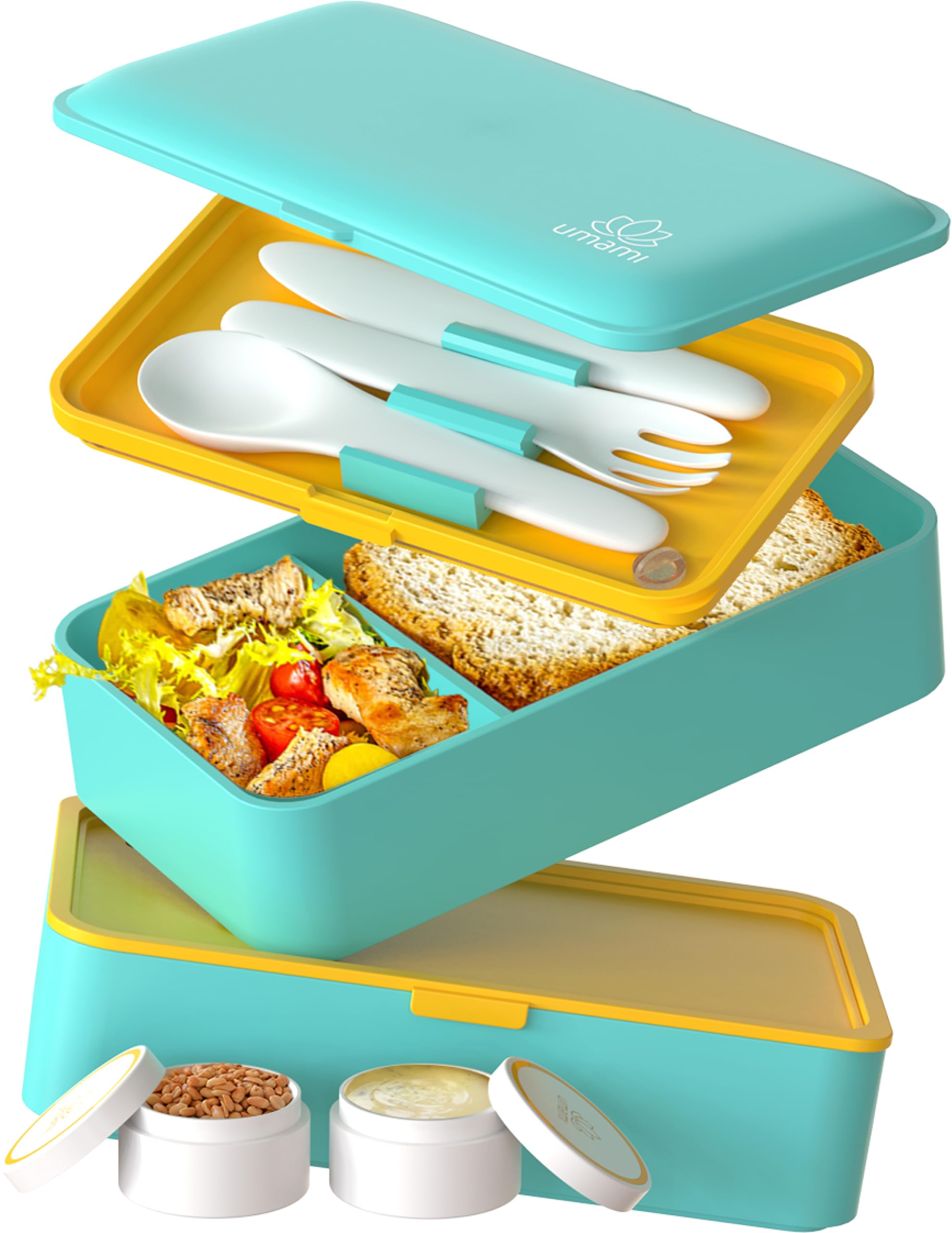 Umami Bento Box Adult Lunch Box with Utensils, 1200 ml Large, All-in-One Meal Prep Compartment Lunch Box Containers for Men/Women, Cute Leak Proof Bento Box, Lunch Organizer