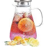 MRZIKPO 1.8 Liter 60 oz Glass Pitcher with Lid and Spout, Glass Carafe for Hot/Cold Water, Large Iced Tea Pitcher for Coffee, Milk,Juice and Homemade Beverage,Iced Coffee, and Container for Drinks