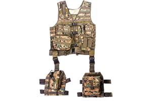 Ultimate Arms Gear Tactical Assault Scenario Marpat Woodland Digital Camo Camouflage MOLLE 10 Piece Ambidextrous Complete Kit Set Deluxe Modular Web Vest w/ Hydration Bladder Pocket + 2 Open-Top Double Mag Ammo Pouches + Pistol Mags + Cell Phone Radio Pouch + Adjustable Duty Belt + Medical Utility Pouch + Dropleg Pistol Ambi Holster + Multi Purpose Dump Drop Leg Platform Rig