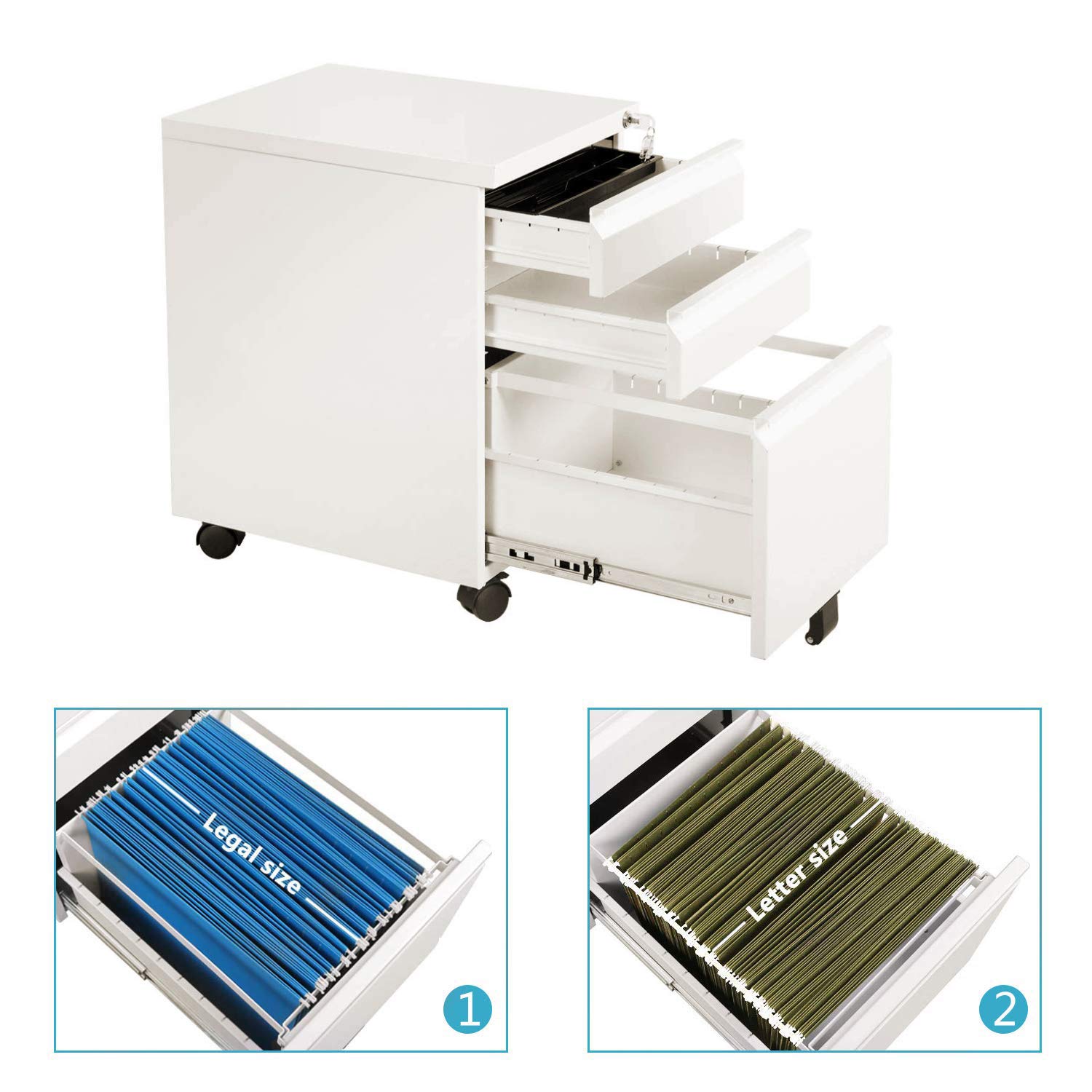 DEVAISE 3 Drawer Locking Mobile File for Home Office, Fully